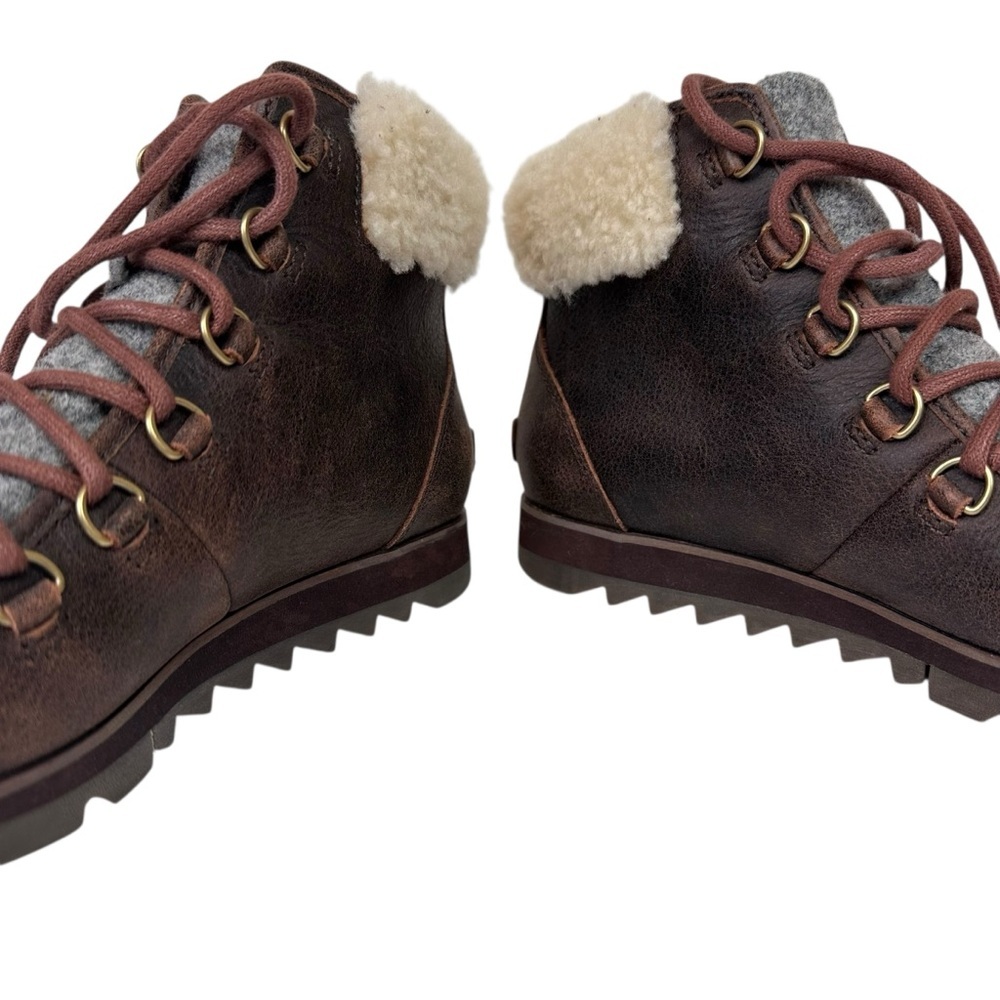 Sorel Harlow Cozy Shearling Ankle Hiker Boots Bootie Leather Wool Lace Up Size 9 - Picture 13 of 13